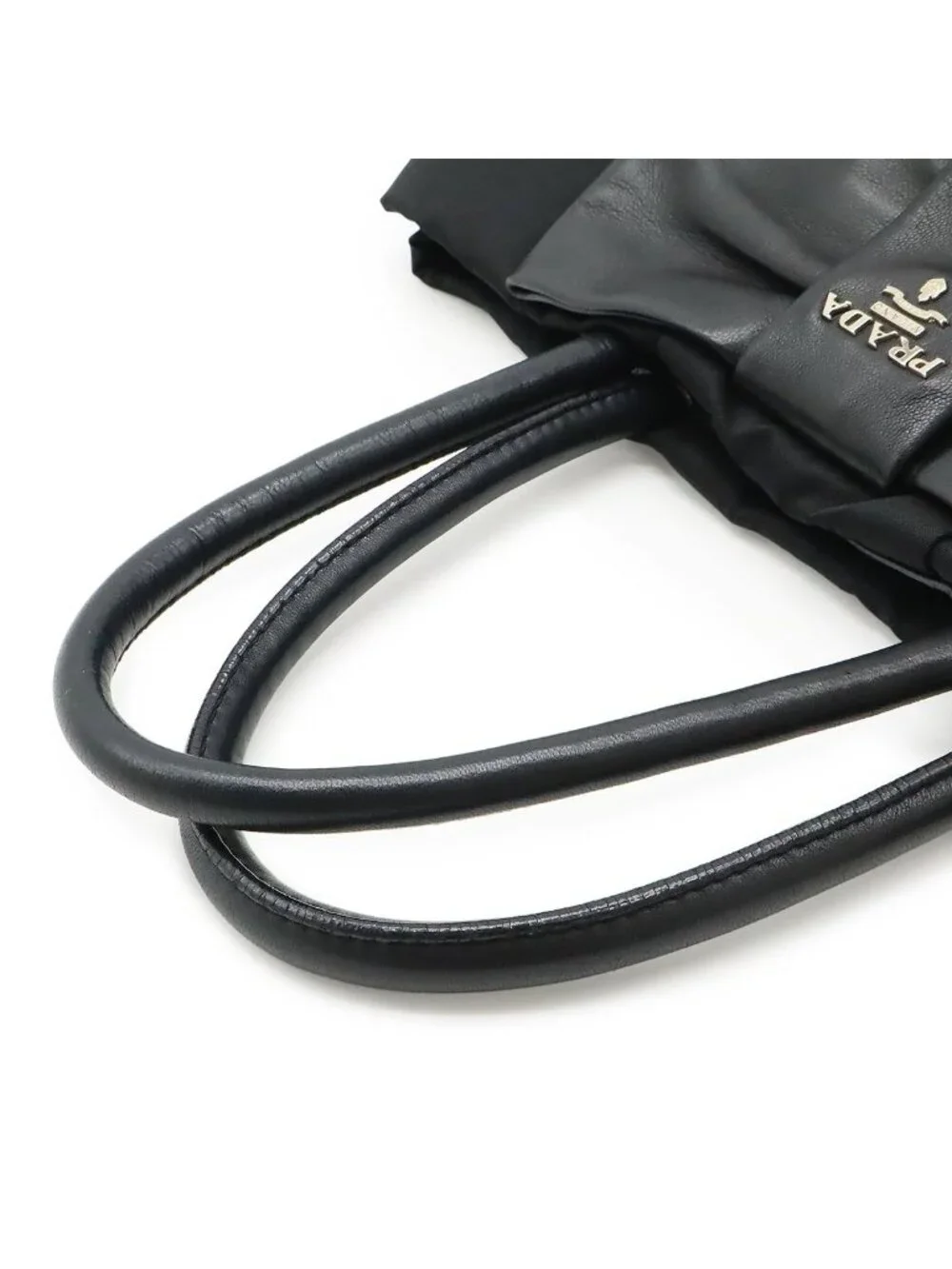 Prada Tote Ribbon Nylon Leather Nero Black Silver